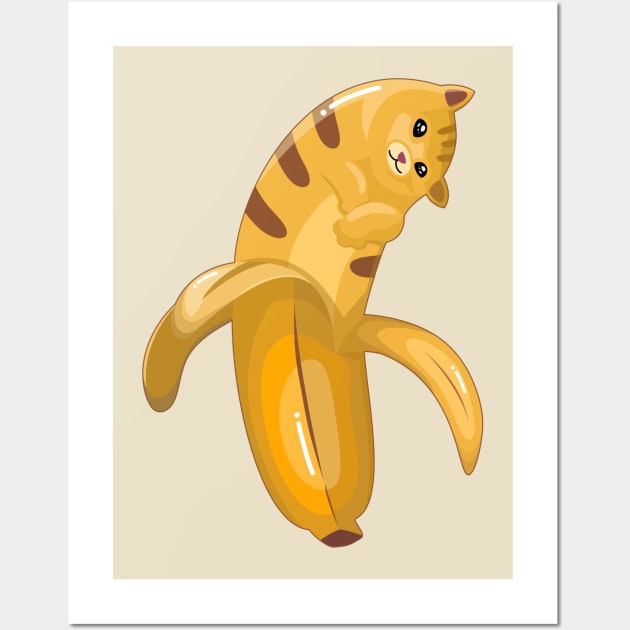 Cute Banana Yellow Cat Wall Art by Acho Underpeak